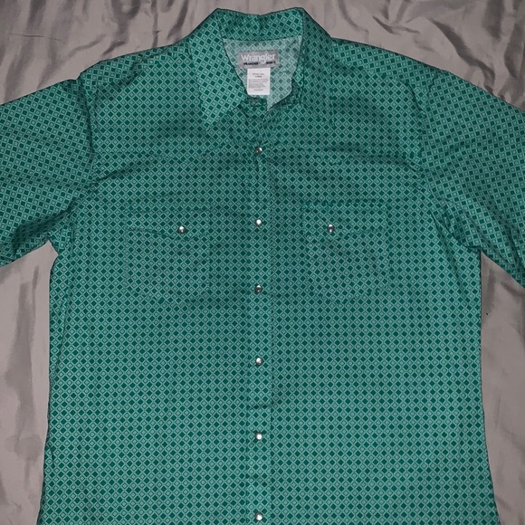Green wrangler western ss snap shirt - Picture 1 of 4